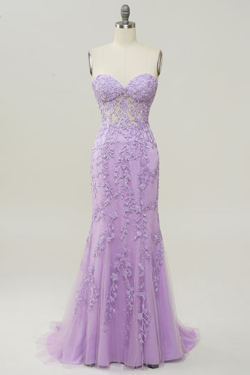 Purple Sweetheart Neck Havfrue Prom kjole Med Appliques
